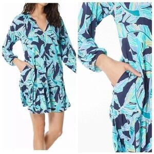 Beach House Blythe Cover-Up Dress,Sea Glass Palm print lightweight Tunic 2 Swims